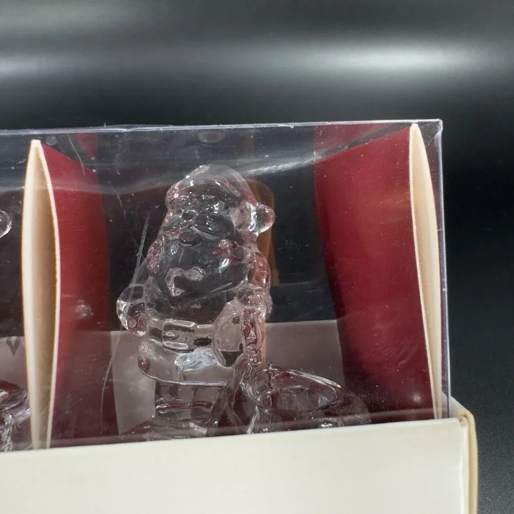 Williams Sonoma Clear Glass Santa‎ Taper Candle Holders Christmas New In Box